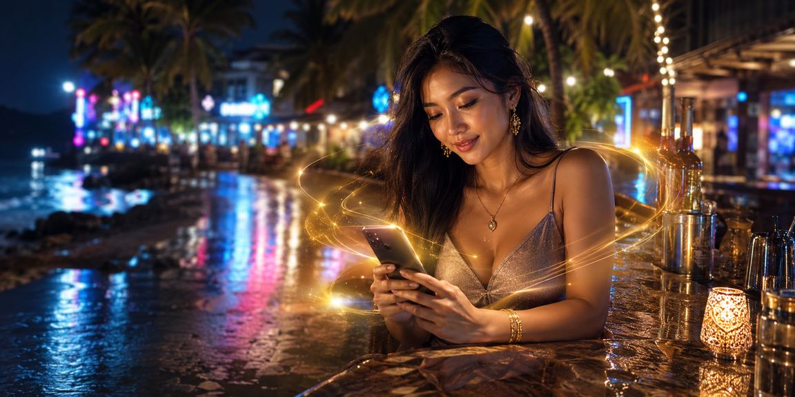 Pemain di Langkawi mengakses kasino mudah alih dan jackpot dalam talian menggunakan telefon pintar di tepi pantai
