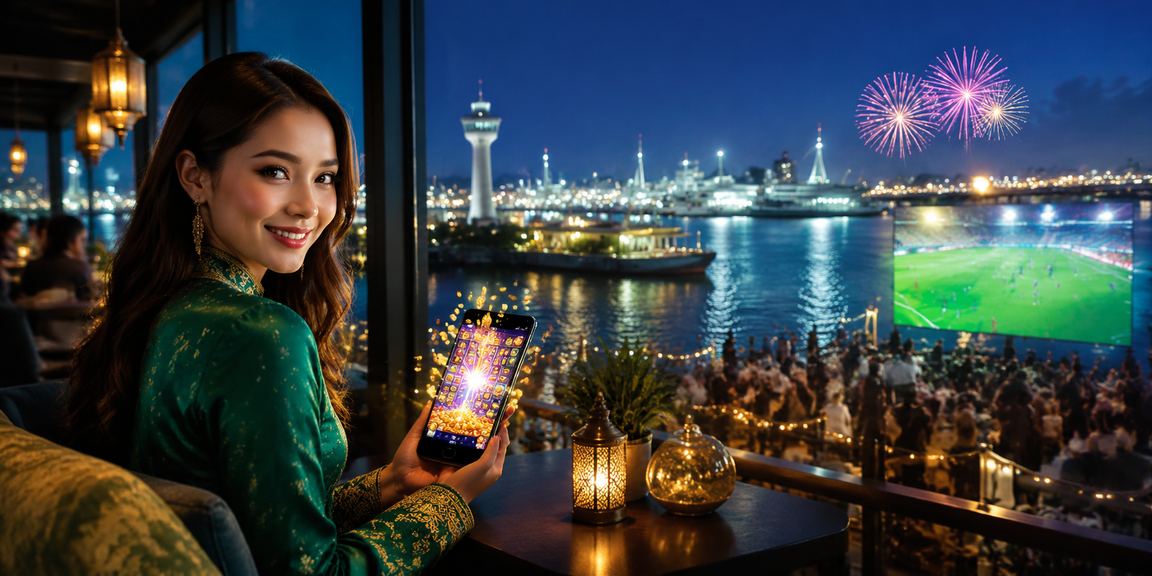 Suasana perayaan Hari Raya di Malaysia dengan aktiviti pertaruhan dalam talian yang meriah